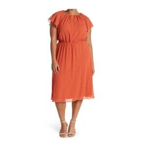 LONDON TIMES Cutout Shirred Dress in Orange Size 18